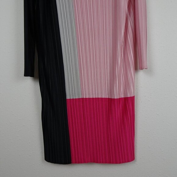 Ming Wang Colorblock Dress Women's Size M Pink Pleated Crinkle Crepe de Chine - Picture 9 of 14